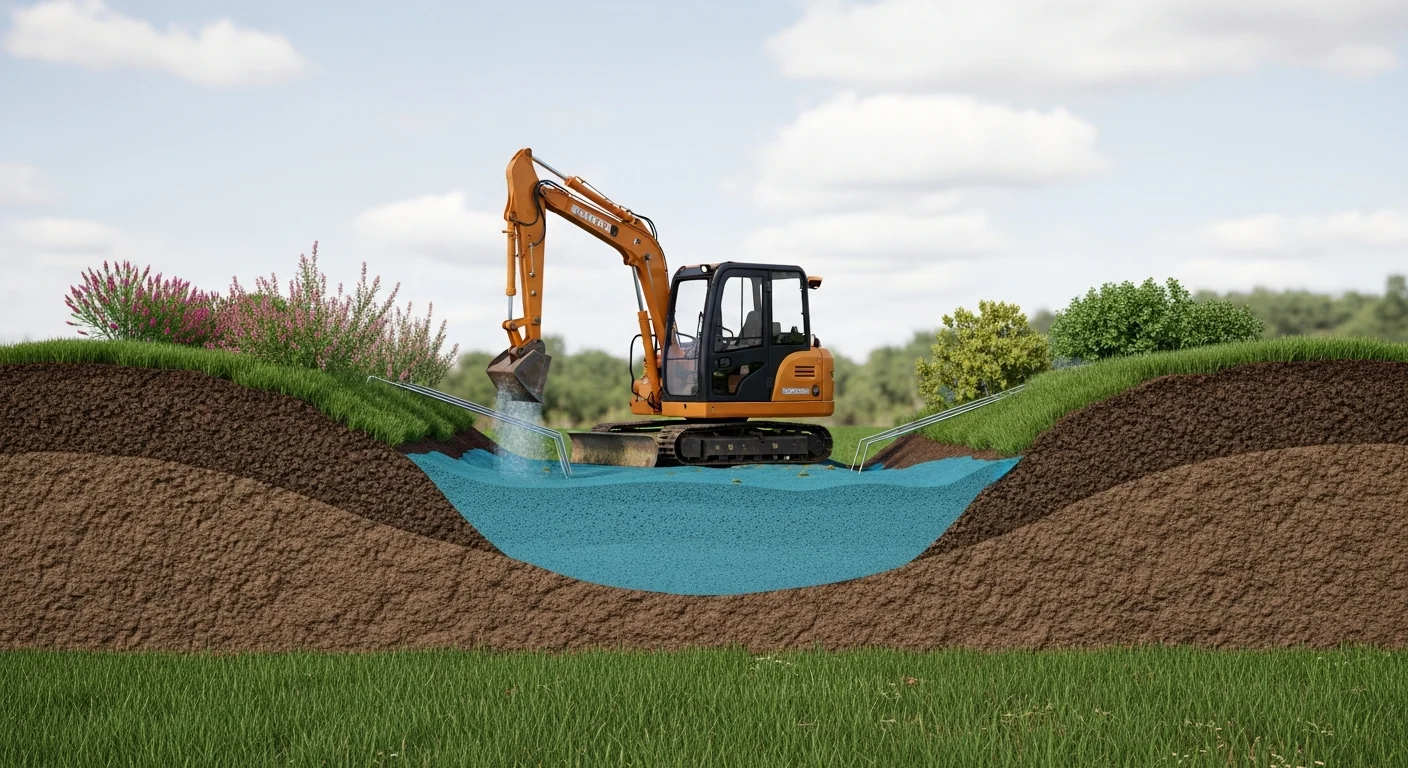 A completed yard drainage installation on a residential property in Oxford, CT, showing a catch basin set into a low-lying lawn area with a graded swale directing water away from the home's foundation. The surrounding grass and planting beds remain intact following the drainage work.